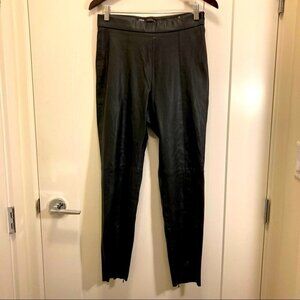 ZARA Sz M Faux Leather PVC High Rise Ankle Zipper Raw Hem  Slim Leg Pants